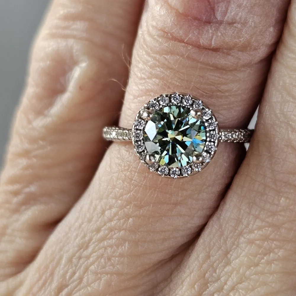 Certified GRA Green Moissanite Ring 18k White Gold over Sterling Silver … - Picture 12 of 14